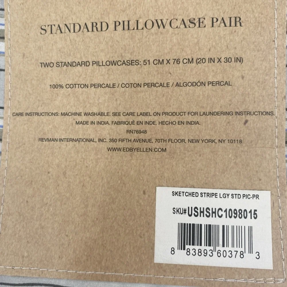 ED Ellen DeGeneres Pillowcase Pair Standard Sketched Stripe 100% Cotton Percale